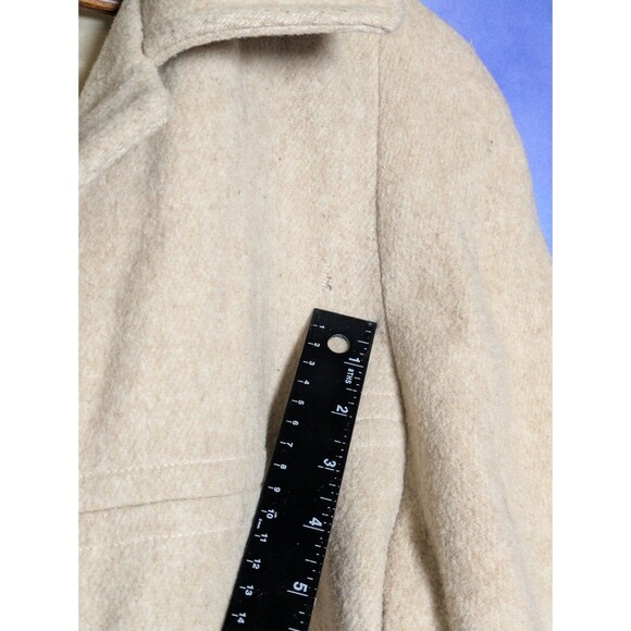 Vintage Long Wool Coat Womens L Tan Beige 90s Distressed Grunge Punk USA Made - Picture 8 of 11